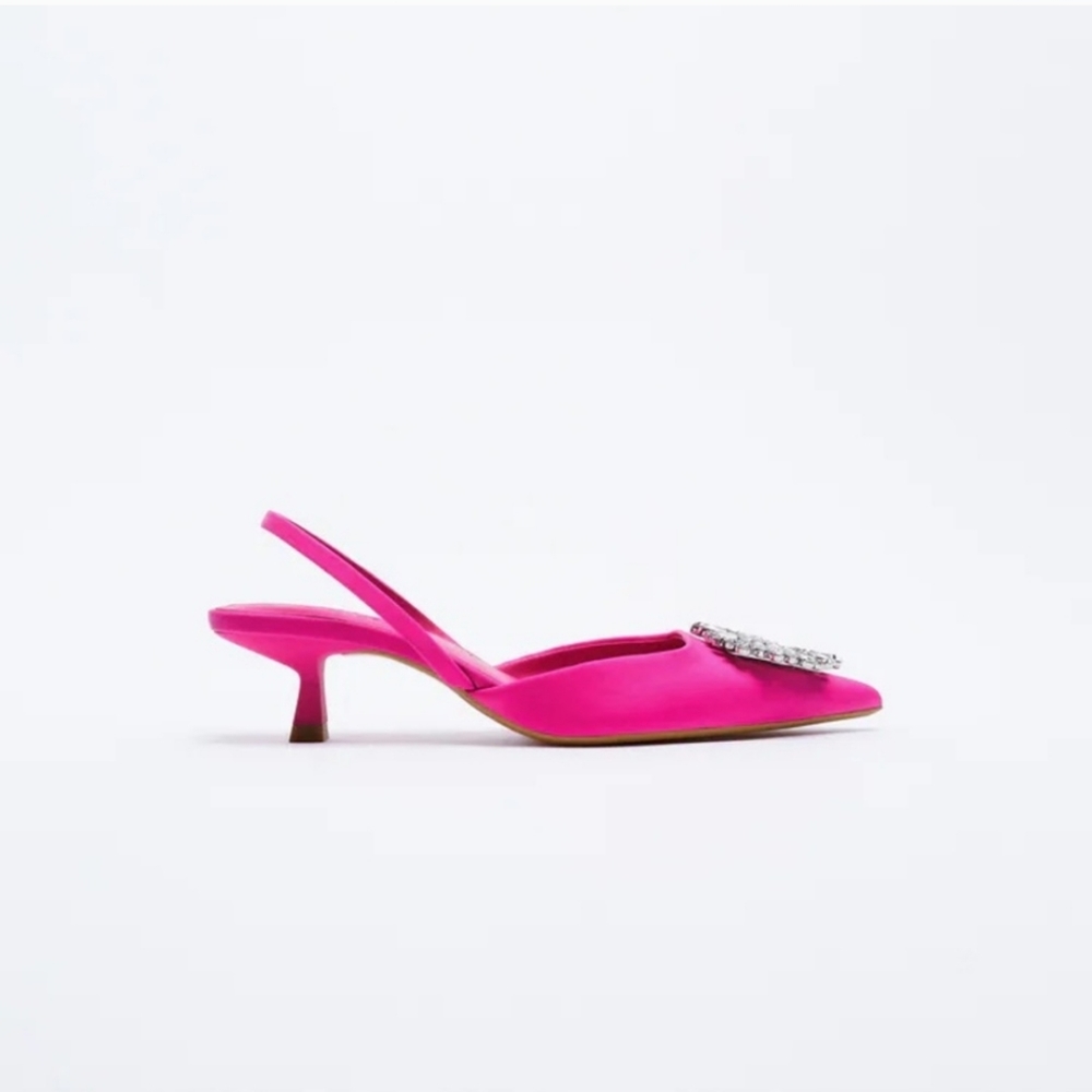 NWT Zara* Rhinestone Slingback Mules Heels - Picture 4 of 9